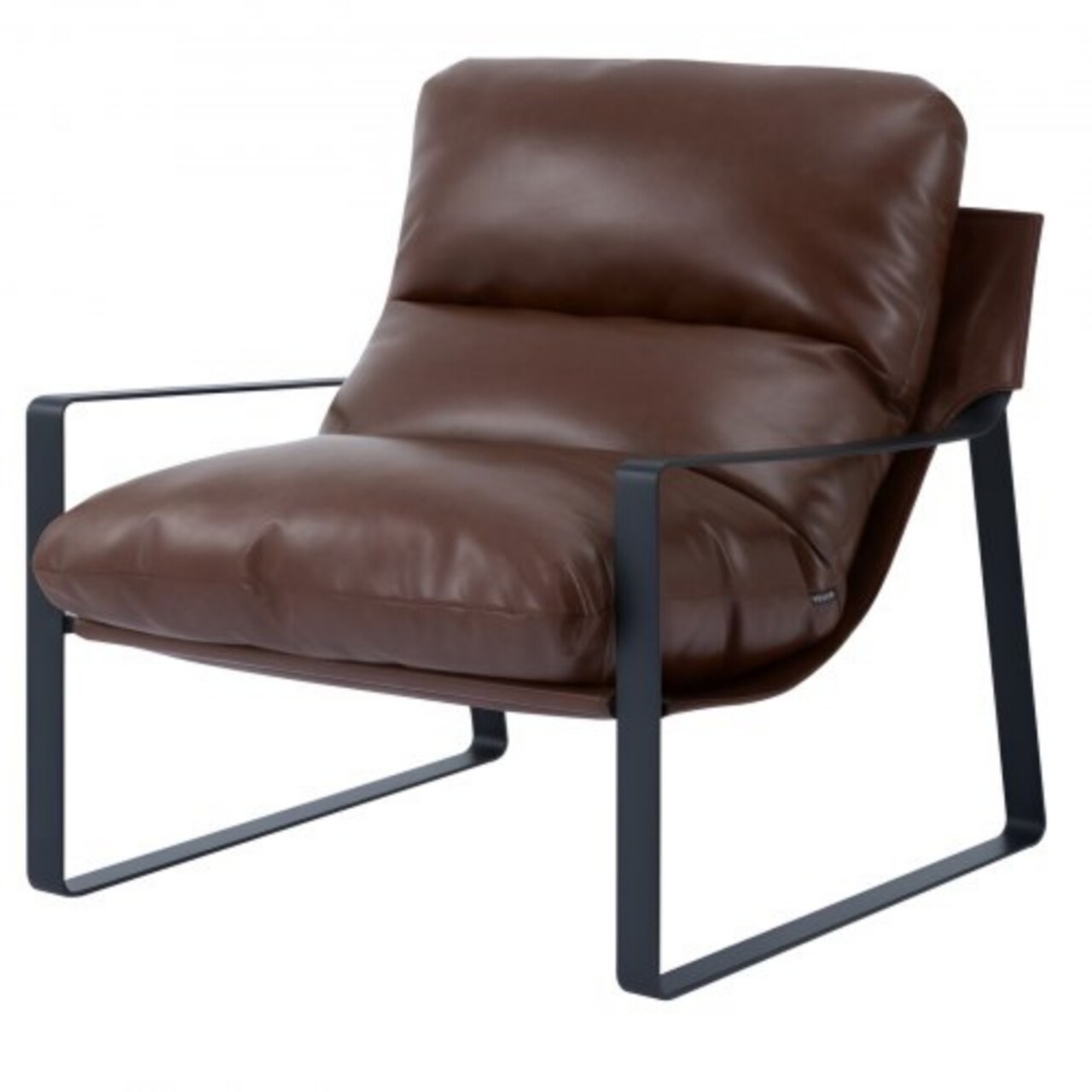 Modern Brown PU Leather Accent Chair with Iron Frame and Soft Cushion for Living Room Seating